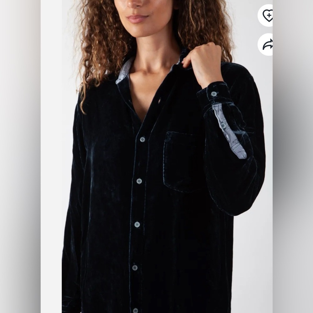 CP Shades Black Joss Velvet Button Down Tunic Top M